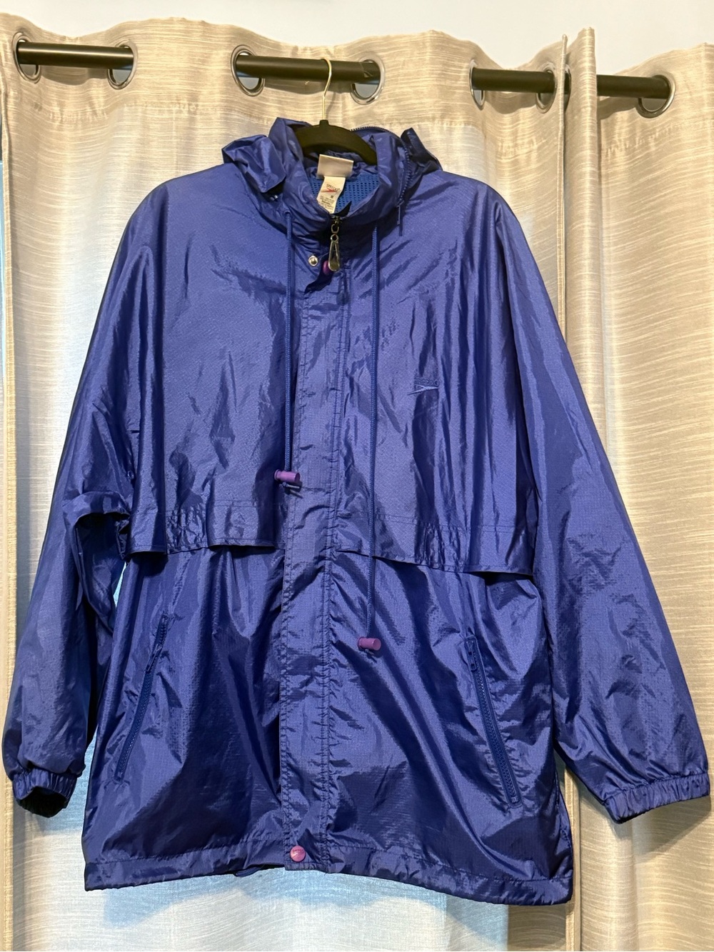 VTG Speedo Sport Systems Mens M Blue Hooded Windbreaker Mesh Zip Up Jacket Y2K